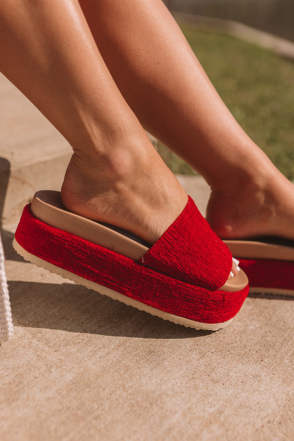 The Lainey Chenille Woven Platform Sandal in Crimson Image - 3