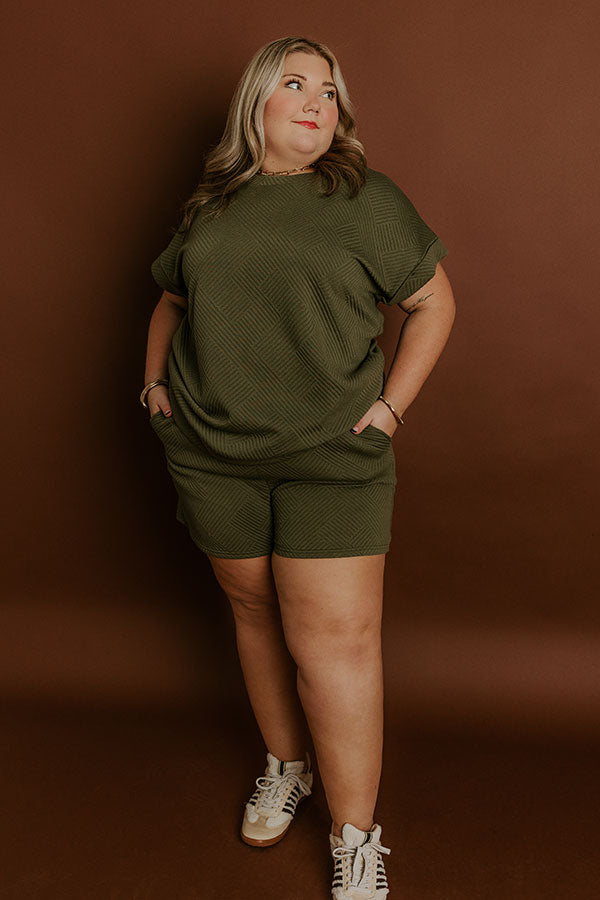 Coffee And Chit Chat High Waist Shorts in Olive Curves Image - 2