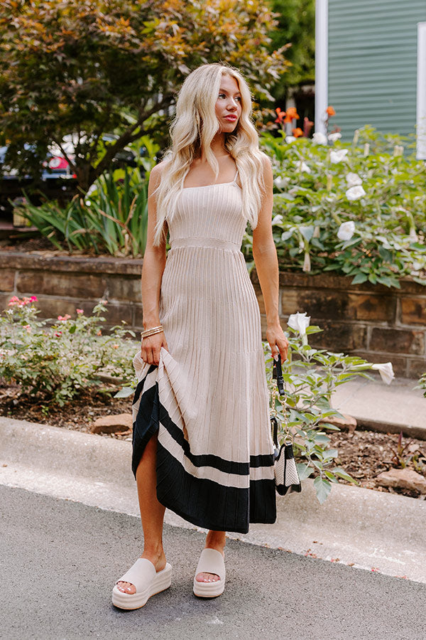 Coastal Cutie Ribbed Maxi Dress in Beige Image - 1