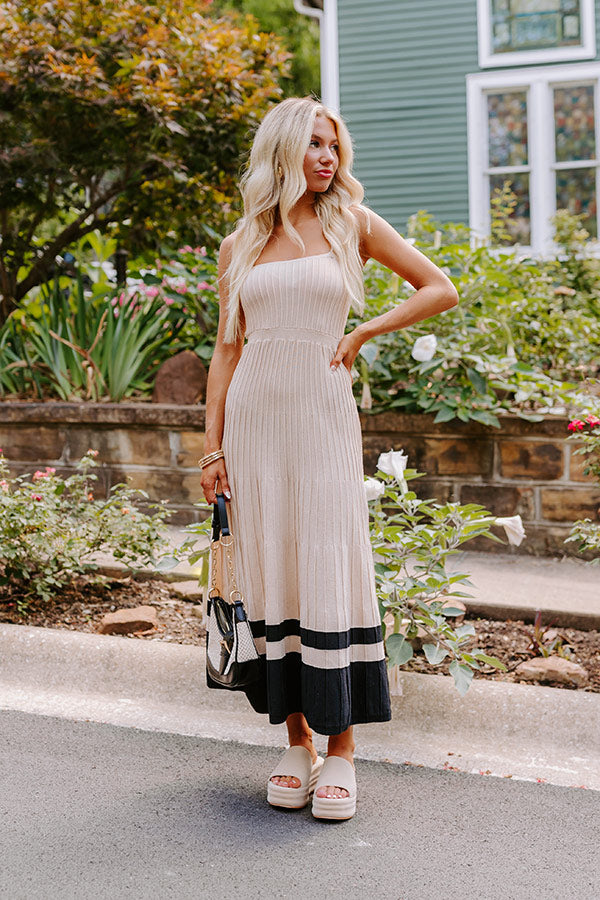 Coastal Cutie Ribbed Maxi Dress in Beige Image - 2