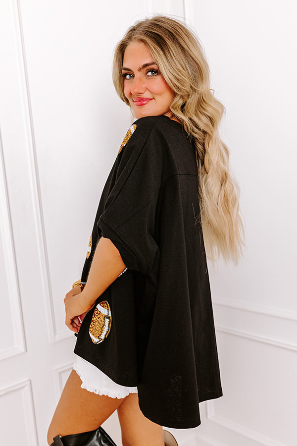 Game Day Charm Sequin Oversized Tee in Black Image - 2