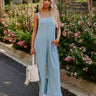 Cue The Charm Wide Leg Waffle Knit Jumpsuit in Sky Blue Image - 1