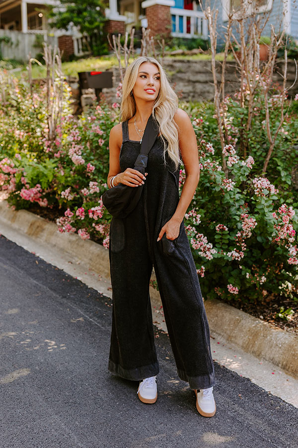 Cue The Charm Wide Leg Waffle Knit Jumpsuit in Vintage Black Image - 1