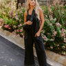 Cue The Charm Wide Leg Waffle Knit Jumpsuit in Vintage Black Image - 1