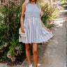 Cute Smile Stripe Mini Dress in Grey Image - 1
