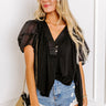 London Landscape Linen-Blend Top in Black Image - 1