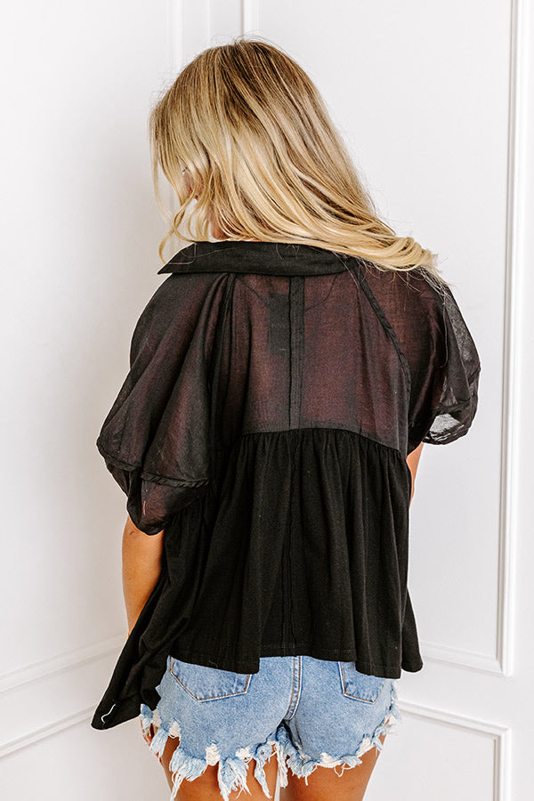 London Landscape Linen-Blend Top in Black Image - 5