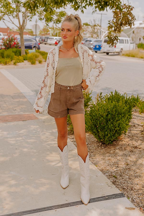 The Cora High Waist Shorts in Mocha Image - 2