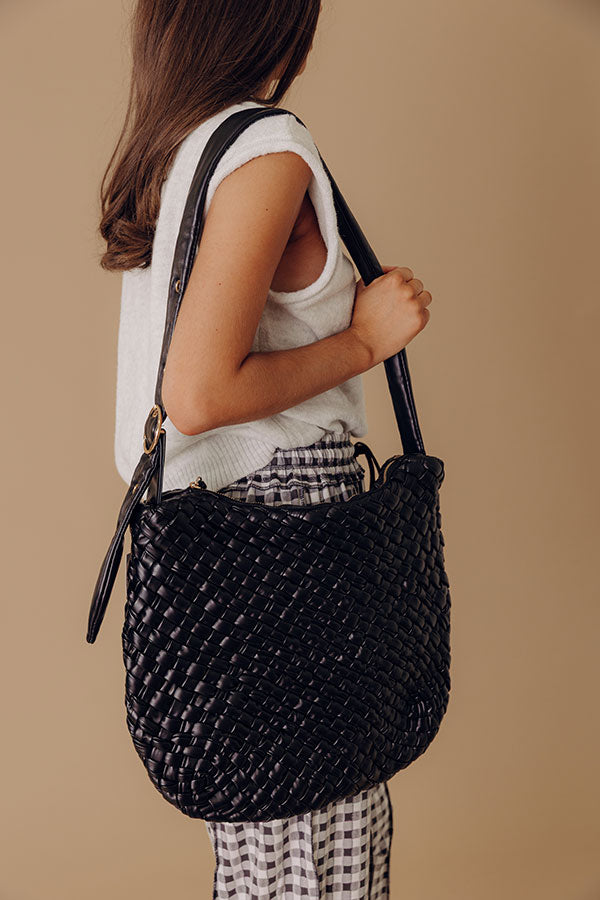 Chic Feeling Faux Leather Woven Tote In Black