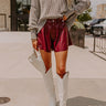 The Vixen High Waist Faux Leather Shorts in Wine Image - 1