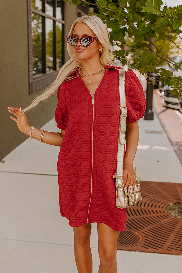 Chic Lifestyle Quilted Mini Dress in Crimson Image - 2