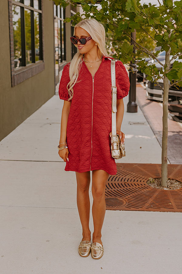 Chic Lifestyle Quilted Mini Dress in Crimson Image - 1