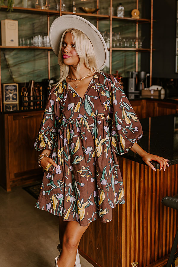 Autumn Petals Babydoll Mini Dress in Chestnut Image - 3