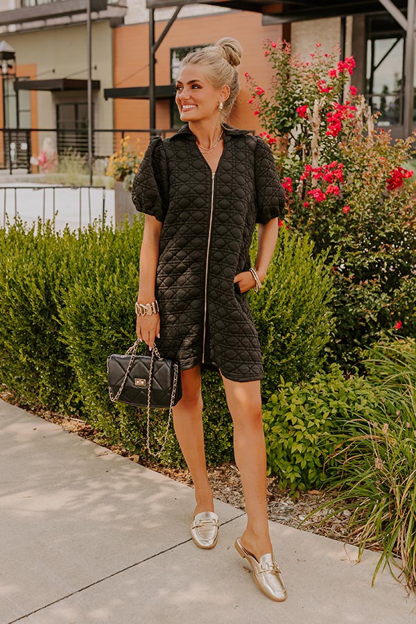 Chic Lifestyle Quilted Mini Dress in Black Image - 2
