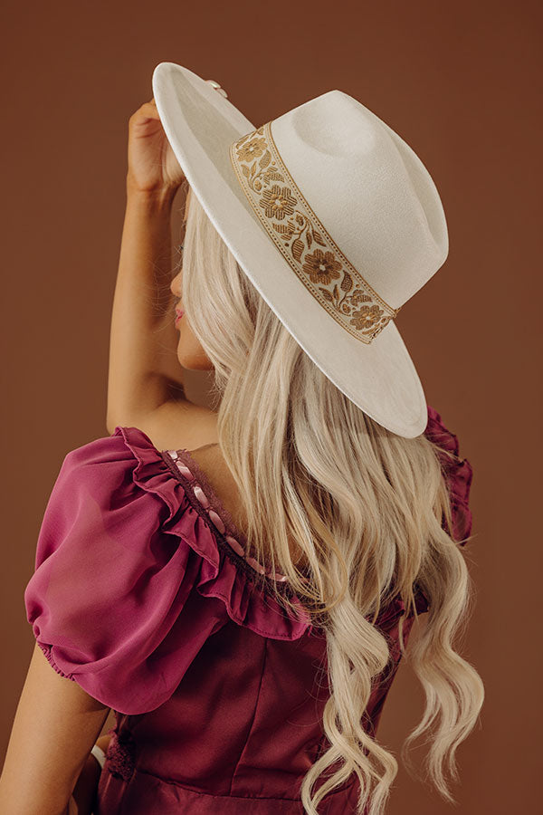 Posh Moment Faux Suede Fedora in Ivory Image - 1