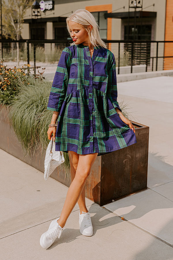 Chic Harvest Plaid Mini Dress in Green Image - 1