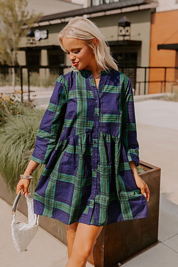 Chic Harvest Plaid Mini Dress in Green Image - 2