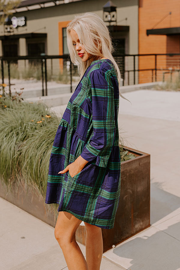 Chic Harvest Plaid Mini Dress in Green Image - 3