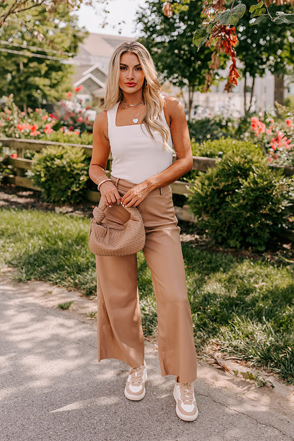 The Reagan High Waist Faux Leather Pants in Camel Image - 1