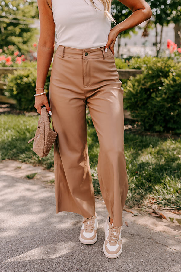 The Reagan High Waist Faux Leather Pants in Camel Image - 2