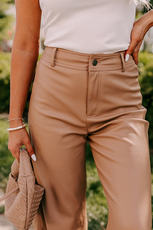 The Reagan High Waist Faux Leather Pants in Camel Image - 3