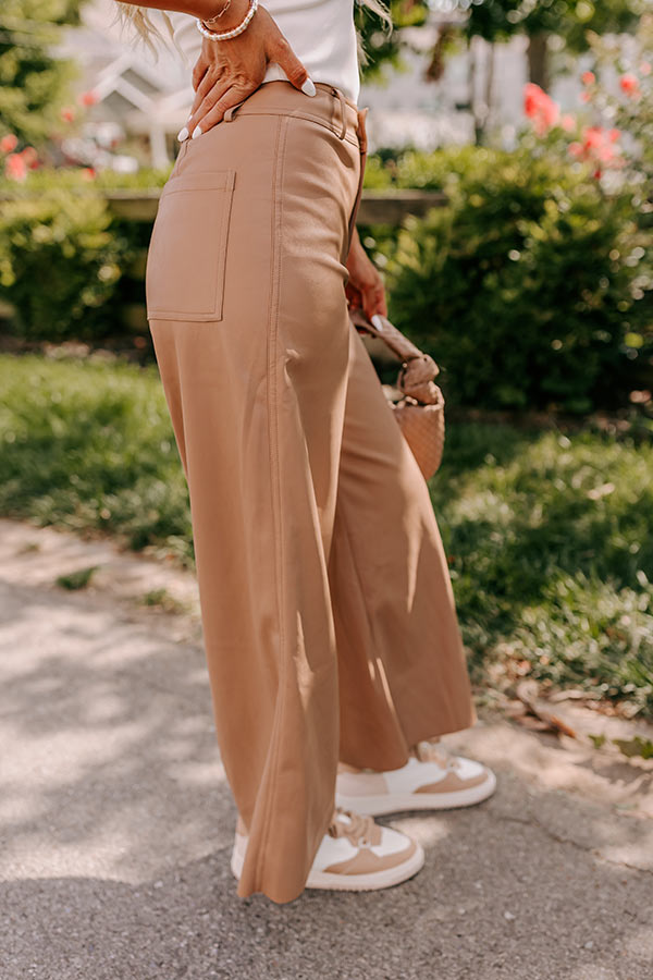The Reagan High Waist Faux Leather Pants in Camel Image - 4