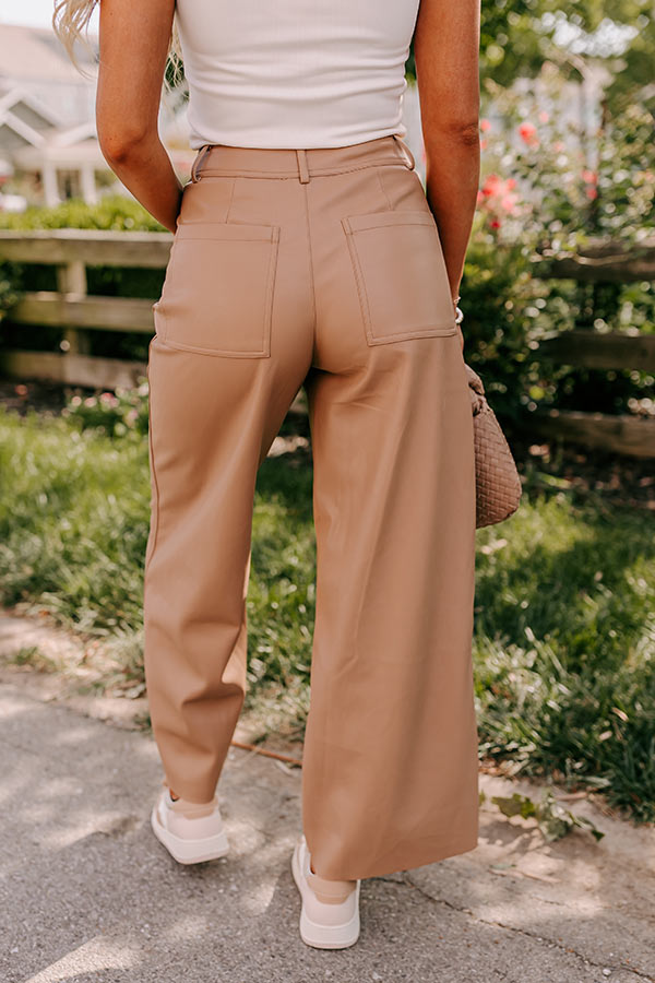 The Reagan High Waist Faux Leather Pants in Camel Image - 5