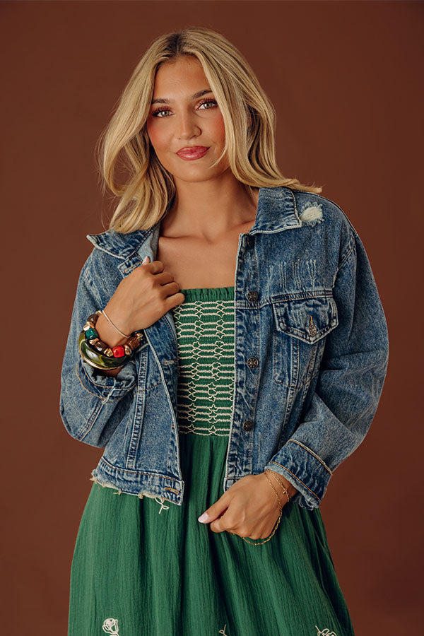 The Ronan Distressed Denim Jacket in Medium Wash