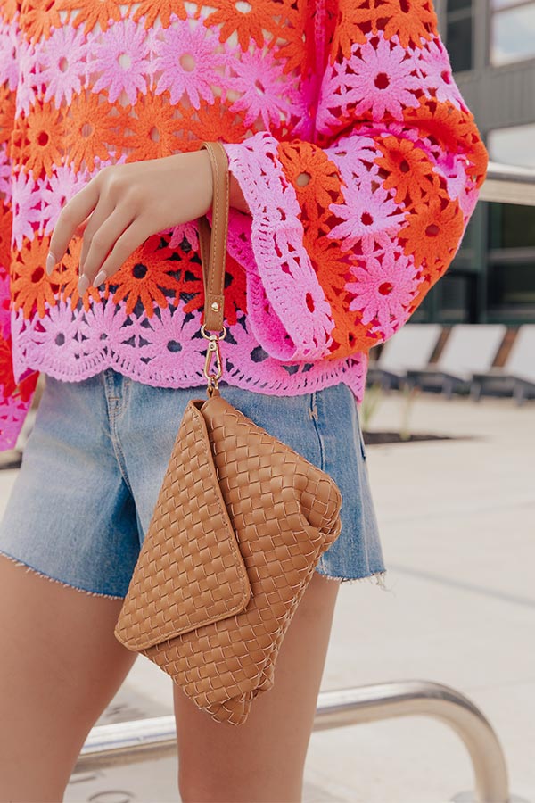 Sweet Melody Woven Faux Leather Clutch in Brown
