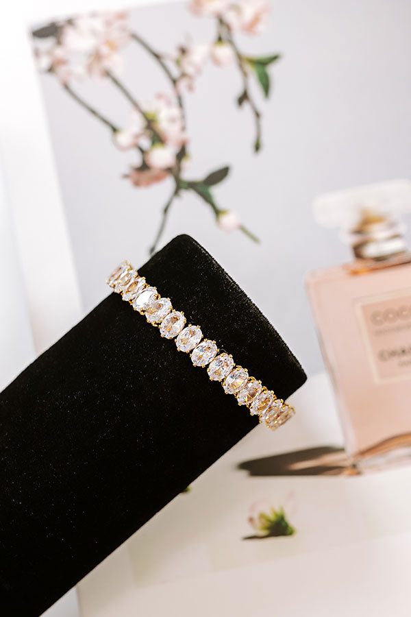 Cue The Sparkle Cubic Zirconia Cuff Bracelet in Gold Image - 1