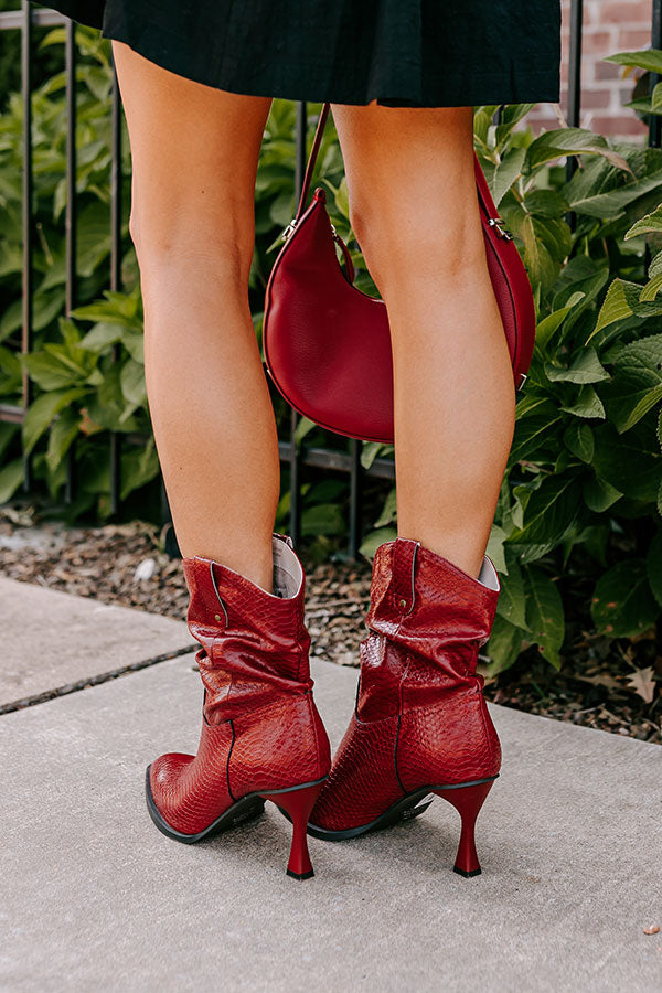 The Eliza Faux Leather Bootie in Wine Image - 3