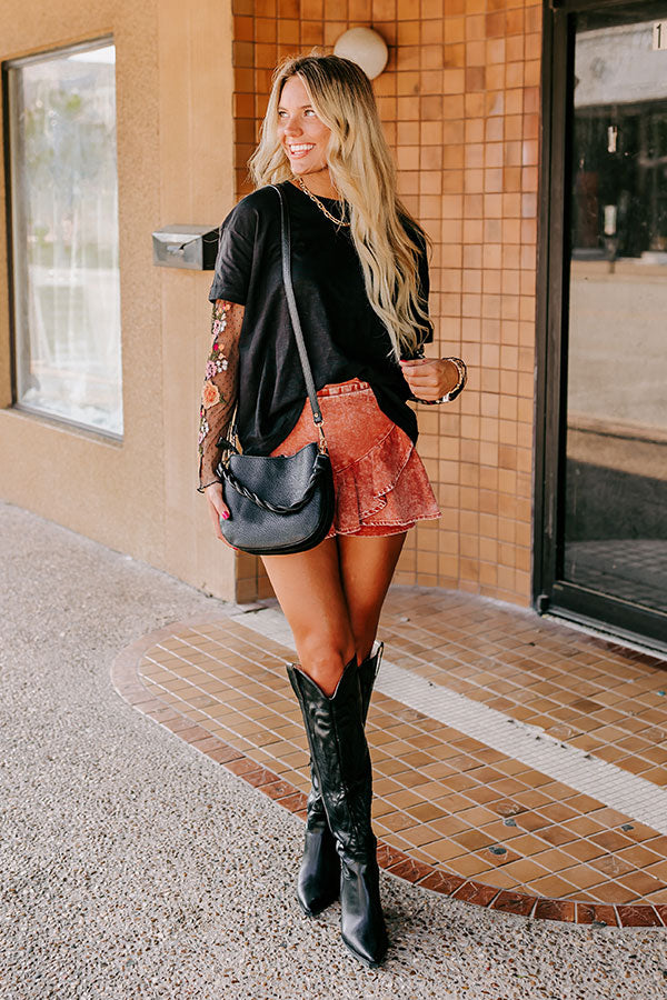 Casual Twist  Embroidered Tee in Black Image - 2
