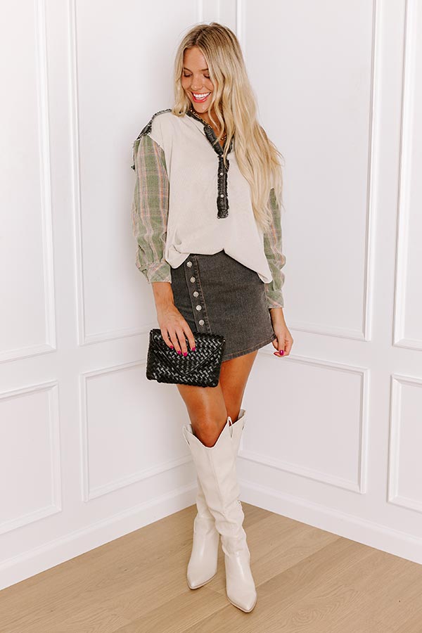 Bonfire Season Vintage Henley Top in Green Image - 4