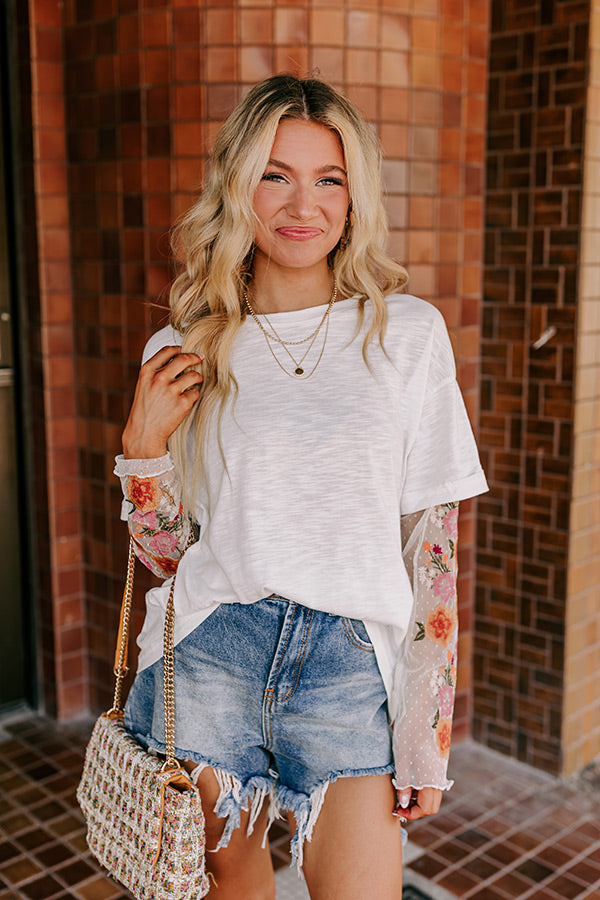 Casual Twist Embroidered Tee in White Image - 1