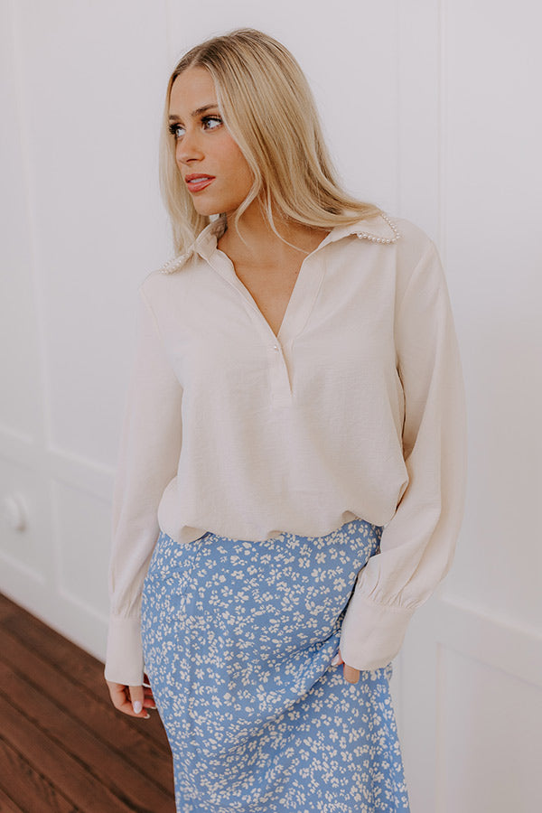 Luxe Lifestyle Pearl Embellished Top in Cream