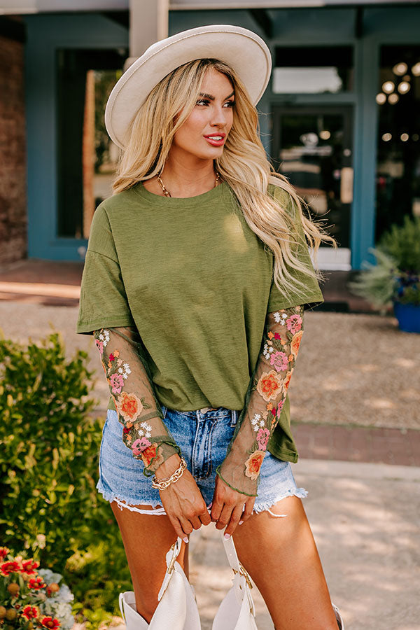 Casual Twist Embroidered Tee in Olive Image - 1