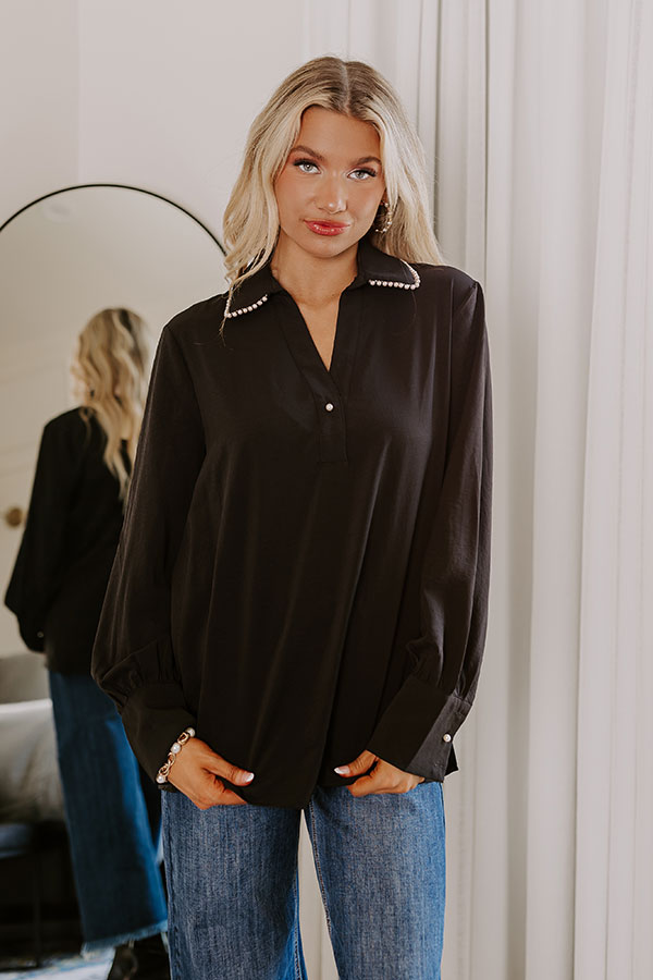 Luxe Lifestyle Pearl Embellished Top in Black Image - 1