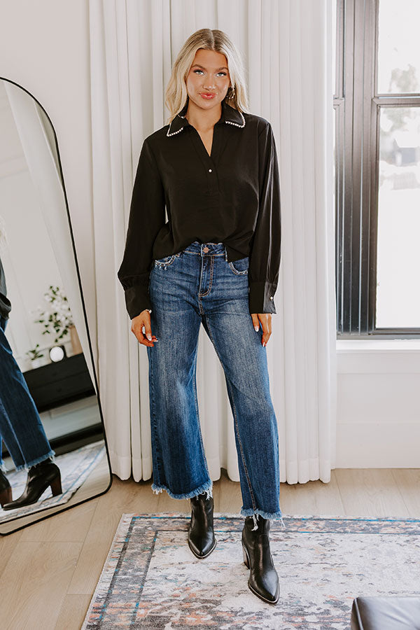 Luxe Lifestyle Pearl Embellished Top in Black Image - 2