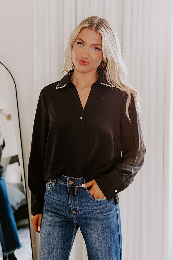 Luxe Lifestyle Pearl Embellished Top in Black Image - 3