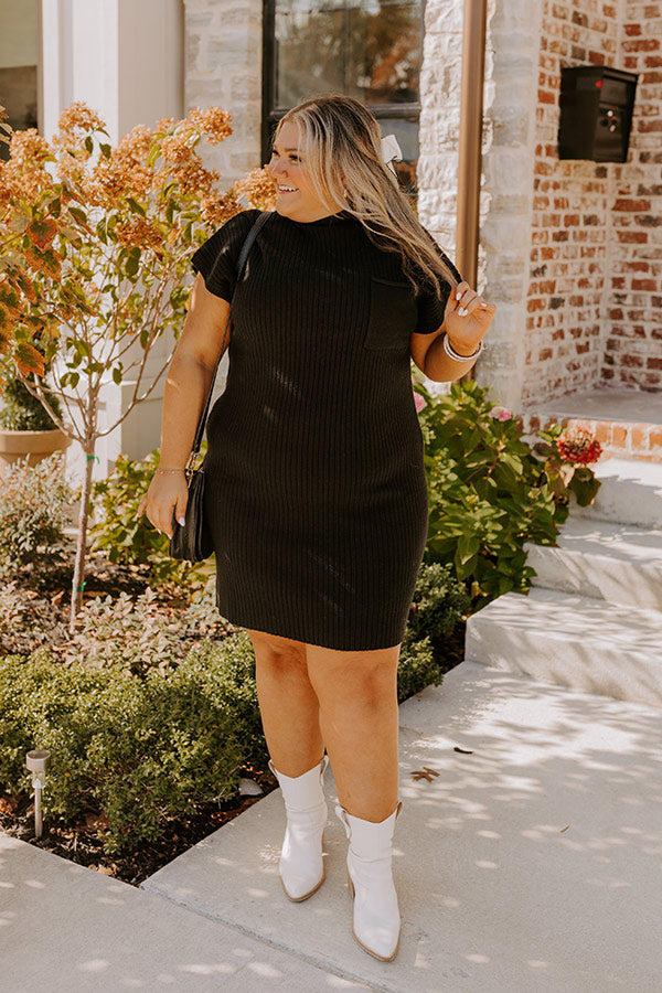 Autumn Crisp Ribbed Sweater Dress in Black Curves Image - 3