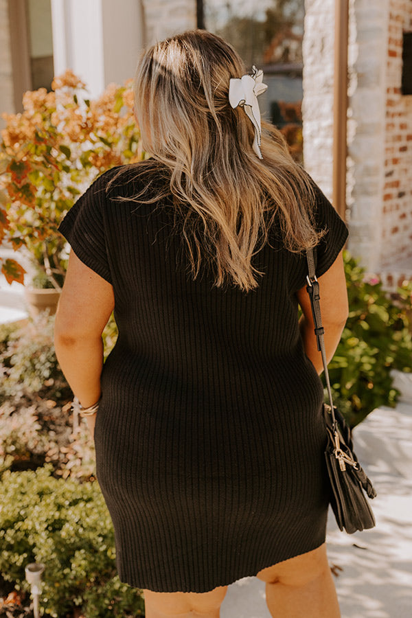 Autumn Crisp Ribbed Sweater Dress in Black Curves Image - 5