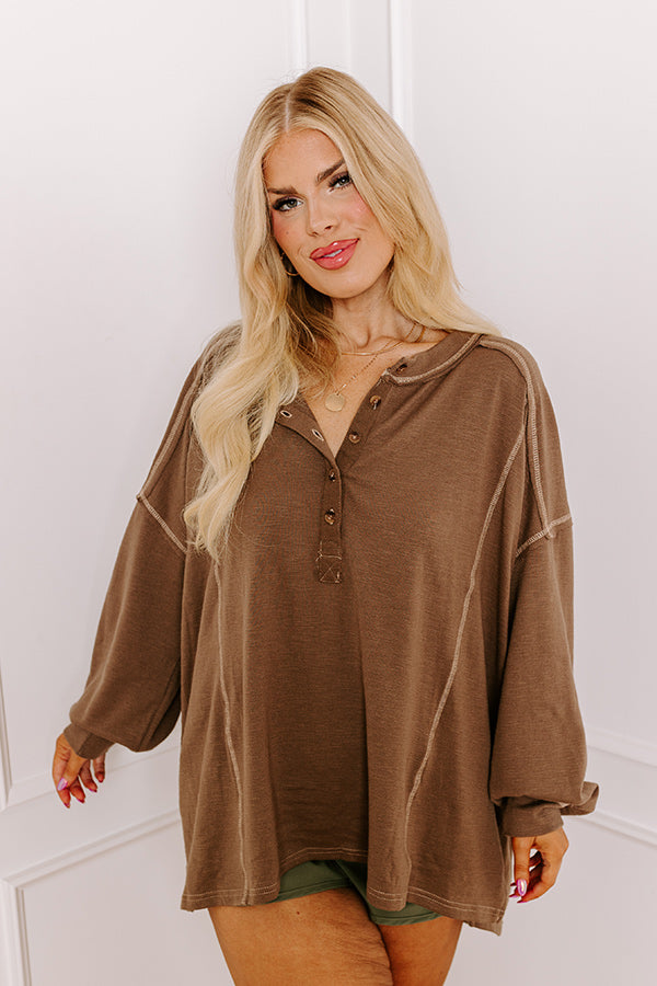 Cafe Cutie Henley Tee in Brown Curves Image - 2