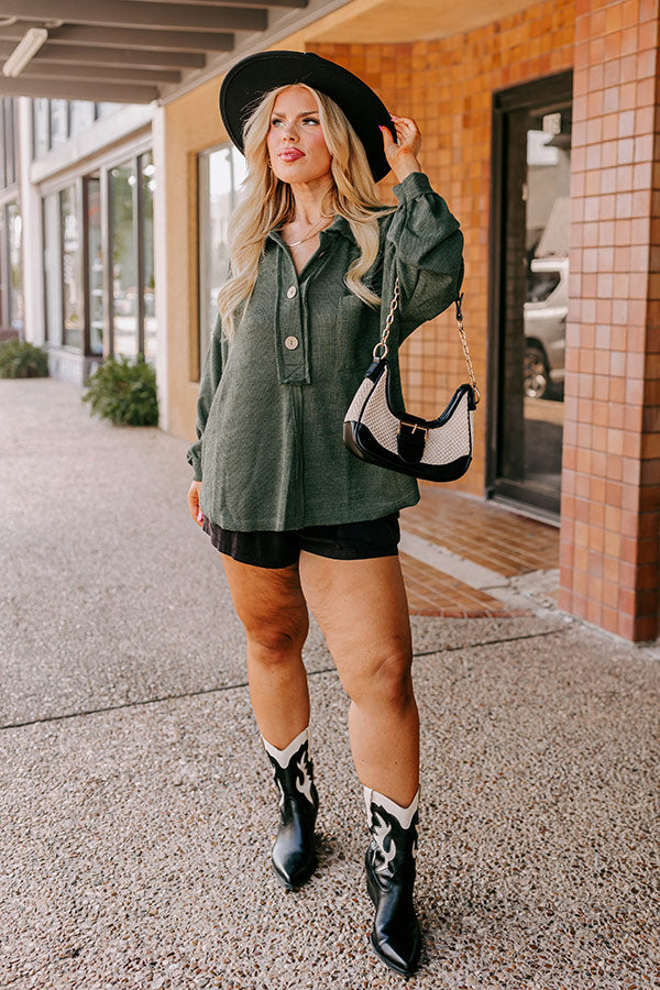 Chic Harvest Knit Henley Top in Hunter Green Curves Image - 2