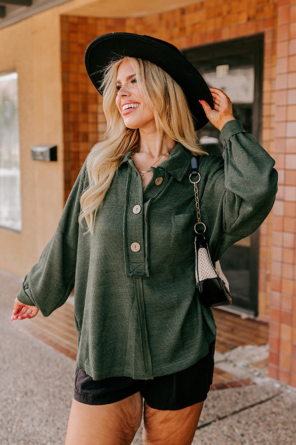 Chic Harvest Knit Henley Top in Hunter Green Curves Image - 1
