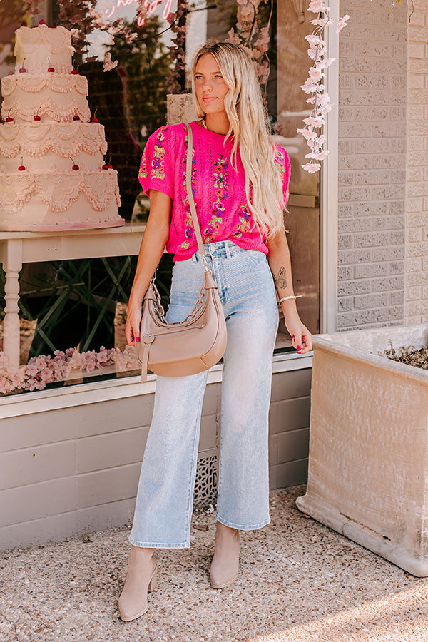 Wildflower Fields Embroidered Sweater Top in Pink Image - 1