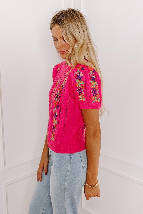 Wildflower Fields Embroidered Sweater Top in Pink Image - 5