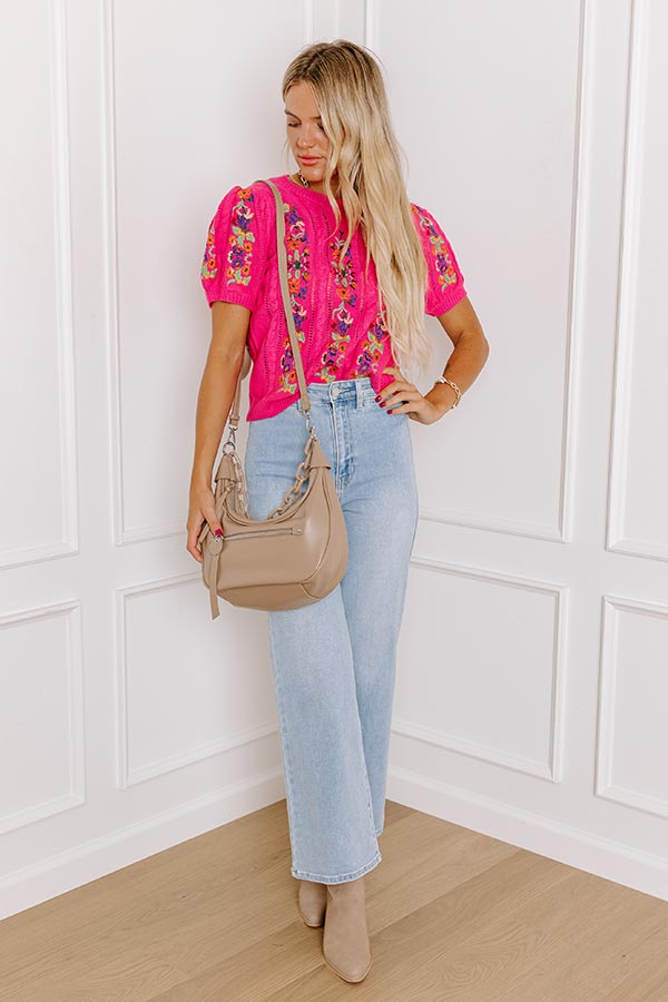Wildflower Fields Embroidered Sweater Top in Pink Image - 3