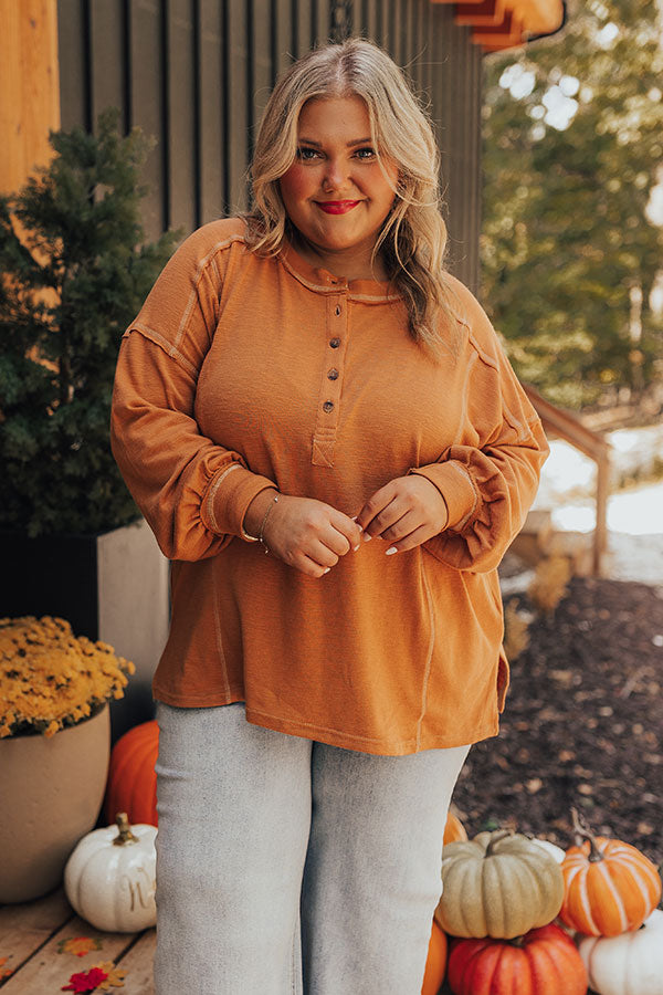 Cafe Cutie Henley Tee in Rust Curves Image - 1