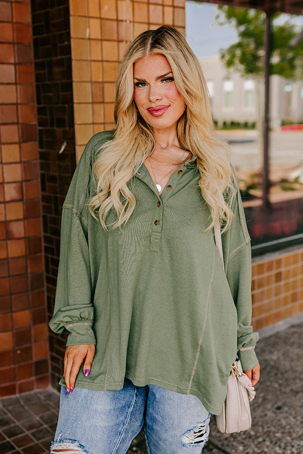 Cafe Cutie Henley Tee in Olive Curves Image - 1
