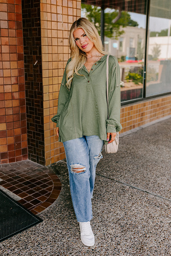 Cafe Cutie Henley Tee in Olive Curves Image - 2